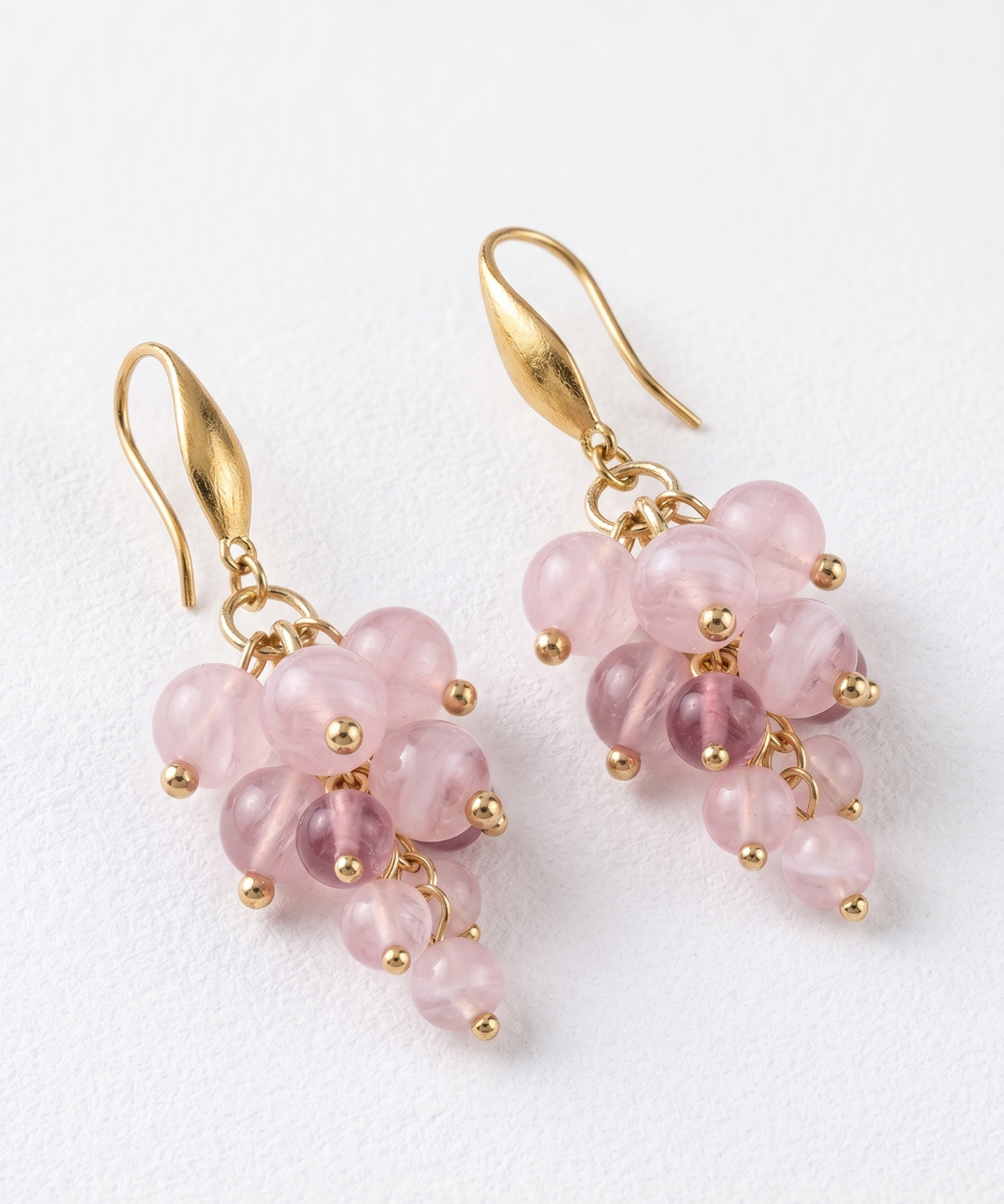Pendientes Uva racimo piedras rosa cuarzo malva artesanales Hanalima
