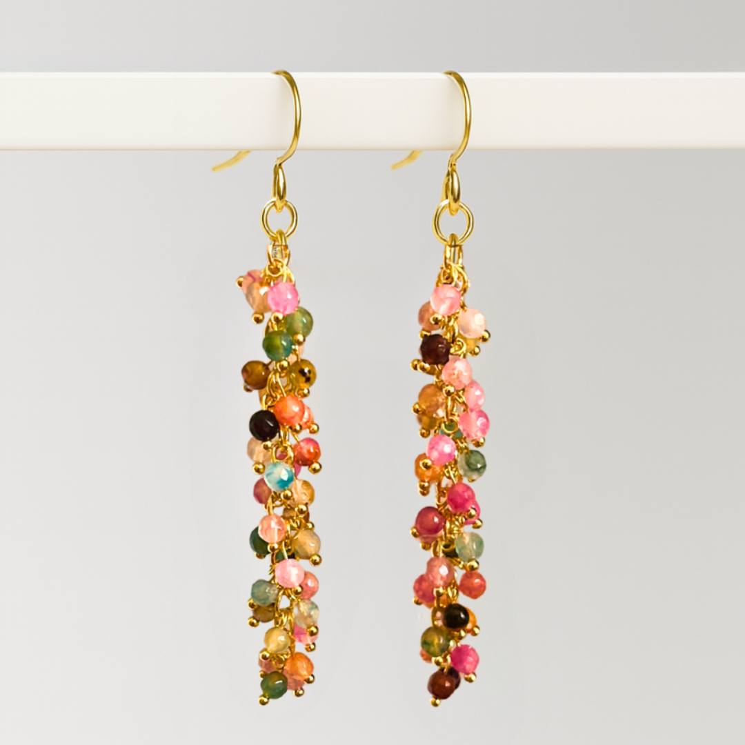 Pendientes Amalia largos cascada bolitas cristal artesanales pendientes grandes boda Hanalima