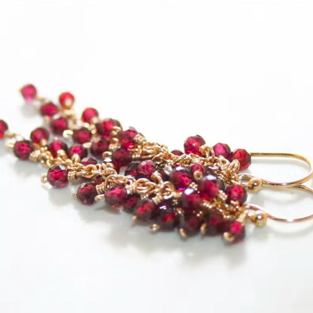 Pendientes Amalia artesanos cristal rojo burdeos bodas eventos Hanalima