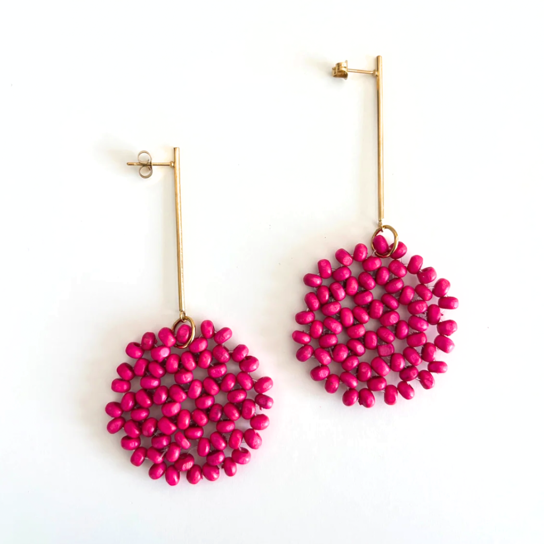 Pendientes Caelia Buganvilla artesanos largos invitada boda Hanalima