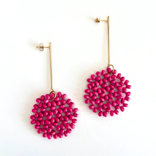 Pendientes Caelia Buganvilla artesanos largos invitada boda Hanalima