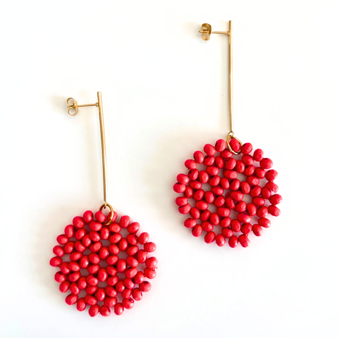 Pendientes Caelia Rojo grandes y ligeros en acero inoxidable dorados